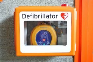 A close-up image of a public access defibrillator